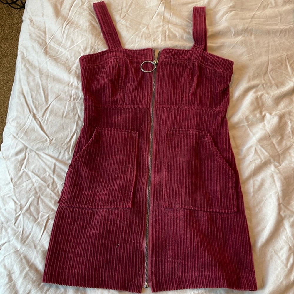 Burgundy zip Dress with pockets